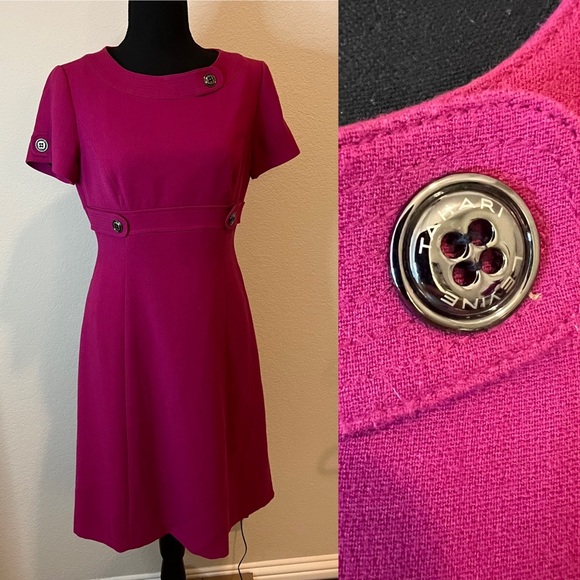 Tahari ASL Dresses & Skirts - Tahari women’s cranberry fit and flare dress with silver buttons. Size 4p.